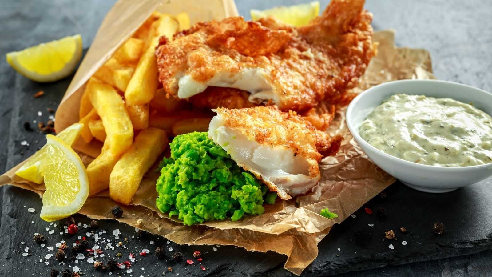 Fish and chips and guacamole