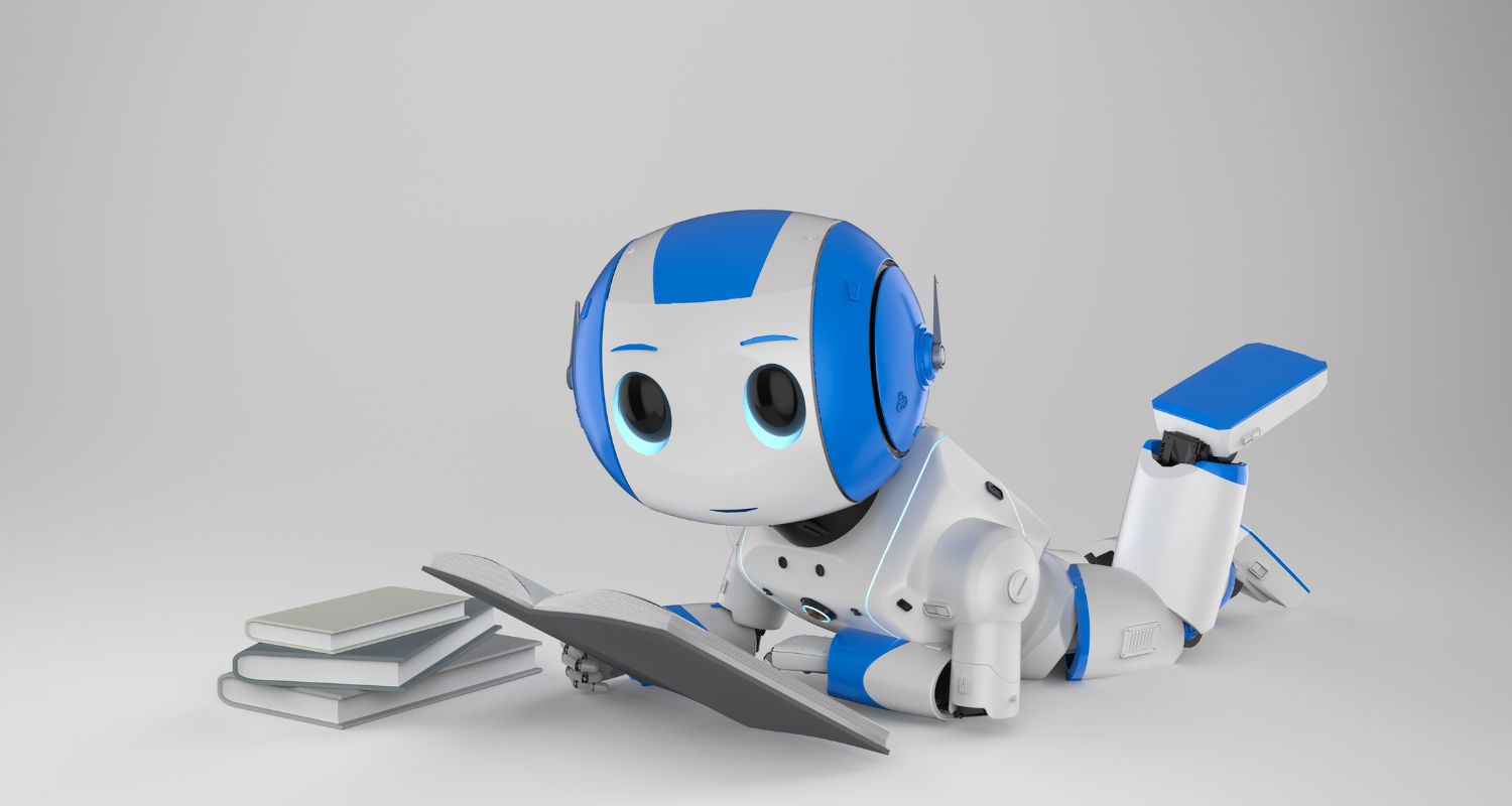 A robot reading a book
